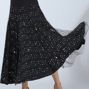 Ballroom Dance Costume Women's Black Sequin Performance Maxi Skirt