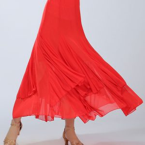 Ballroom Dance Costume Women's Red Performance Long Swing Skirt