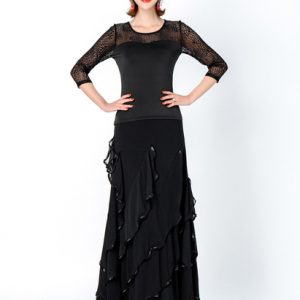 Ballroom Dance Costumes Black Milk Silk Cascading Ruffles Tiered Long Skirt Women Dance Dress Halloween