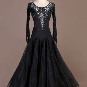 Ballroom Dance Costumes Black Women Semi Sheer Beaded Dress Ballroom Dancer Dance Dress