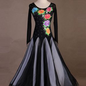 Ballroom Dance Costumes Black Women Tulle Dress Bead Applique Dance Wear Halloween