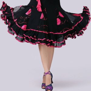 Ballroom Dance Costumes Flower Lace Ruffle Long Skirt Dance Wear