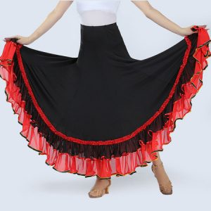 Ballroom Dance Costumes Red Ruffle Two Tone Dance Dress