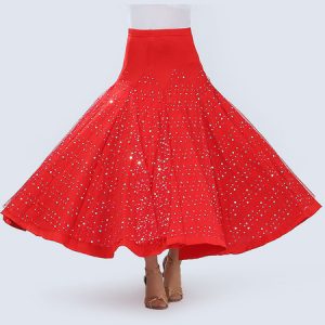 Ballroom Dance Costumes Rhinestone Ruffle Long Skirt Women Dancing Wear