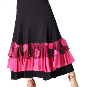 Ballroom Dance Costumes Ruffle Flower Print Long Skirt Dance Dress