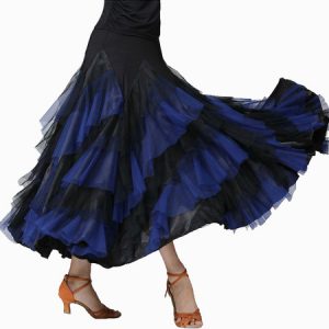 Ballroom Dance Costumes Rufflt Twto Tone Dancer Long Skirt Dance Dress