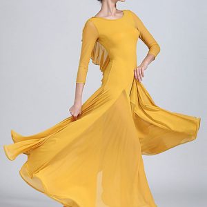 Ballroom Dance Costumes Silk Ruffle Backless Dress Dancer Women Dancing Wear