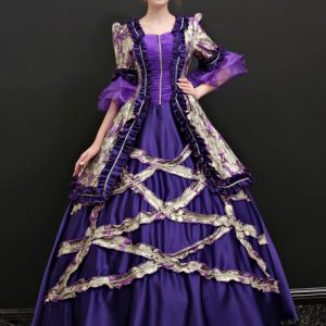 Baroque Vintage Costume Halloween Deep Purple Dress For Women