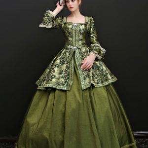 Baroque Women's Costume Halloween Vintage Jacquard Green Royal Dresses