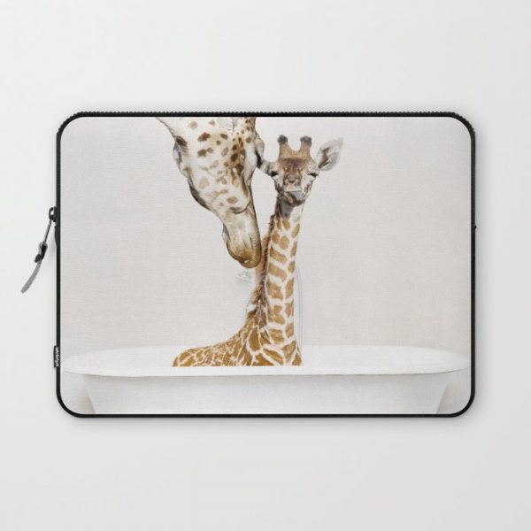 Bathitude - Mother & Baby Giraffe in a Vintage Bathtub (c) Computer Cover by Amy Peterson Art Studio - Laptop Sleeve - 13"