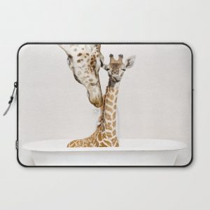 Bathitude - Mother & Baby Giraffe in a Vintage Bathtub (c) Computer Cover by Amy Peterson Art Studio - Laptop Sleeve - 15"