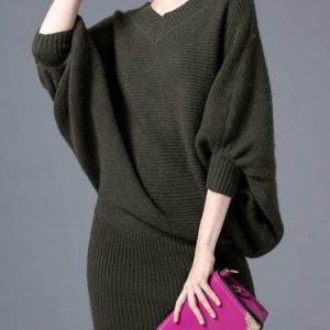 Batwing Knitted Bodycon Wool Blend Sweater Dress