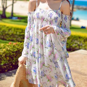 Beach Floral Print Long Sleeve Mini Dress