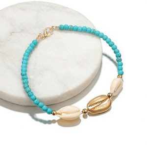 Bead Embellished Seashell Design Turquoise Bracelet - One Size