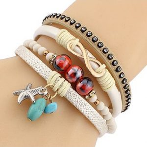 Bead and Rhinestone Embellished Layered Bracelet - One Size