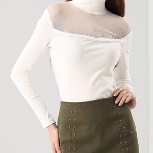 Beaded Cotton-blend Basic Long Sleeved Top