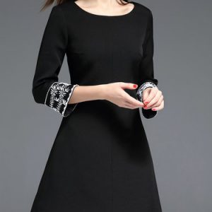 Beaded Elegant 3/4 Sleeve Midi Dress