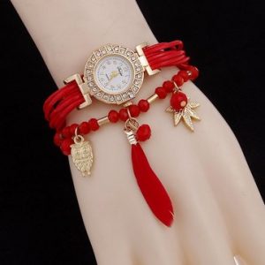 Beaded Feather Owl Bracelet Watch