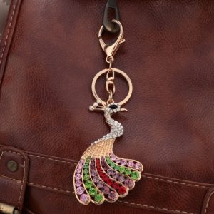 Beautiful Shining Crystal Rhinestone Peafowl Peacock Pendant Key Ring Fashion Women Jewelry Car Key Chain Purse Handbag Charm Accessory Gift