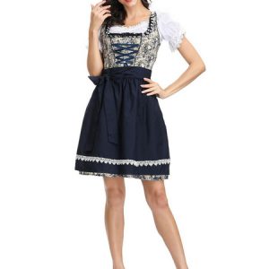 Beer Girl Costume Dark Navy Printed Lace Up Dress Polyester Oktoberfest Holidays Costumes Oktoberfest Costumes