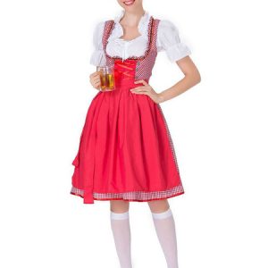 Beer Girl Costume Gingham Plaid Lace Up Bow Cotton Oktoberfest Costumes Halloween