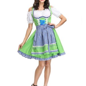 Beer Girl Costume Gingham Ruffle Light Green Halloween Holidays Costumes Oktoberfest Costumes