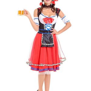 Beer Girl Costume Grass Green Printed Bowknot Holidays Costumes Oktoberfest Costumes