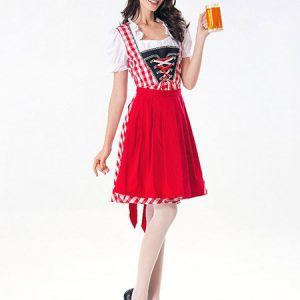 Beer Girl Costume Red Plaid Dress Cotton Holidays Costumes Oktoberfest Costumes