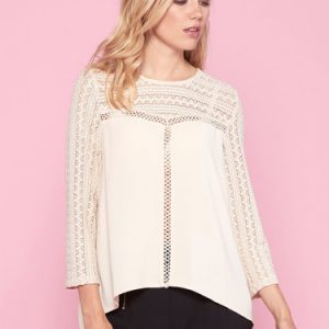 Beige Crocheted Woven Girly Blouse