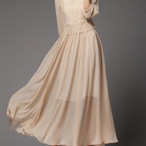 Beige Plain Elegant Maxi Dress