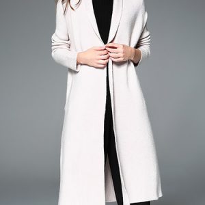 Beige Plain Long Sleeve Coat