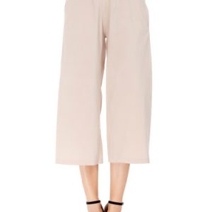 Beige Pockets Cotton-blend Solid Casual Wide Leg Pants