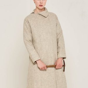 Beige Pockets Stand Collar Elegant Wool Coat