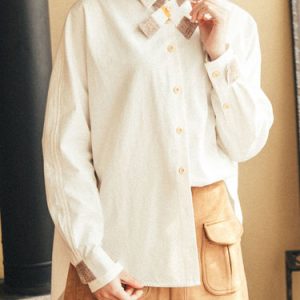 Beige Slit Casual Cotton Blouse