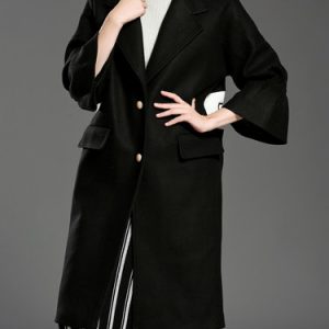 Bell Sleeve Lapel Simple Solid Beaded 3/4 Sleeve Coat