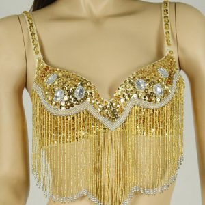 Belly Dance Costume Bra Yellow Rhinestone Fringe Bra Pattern Women's Bollywood Dance Top