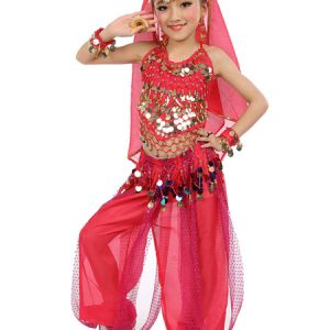 Belly Dance Costume Kids Blue Chiffon Sleeveless Indian Bollywood Dancing Costumes