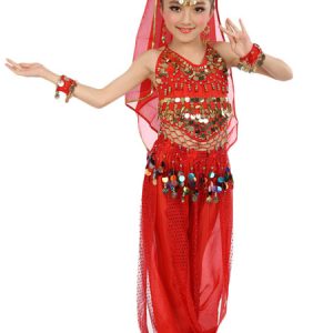 Belly Dance Costume Kids Blue Chiffon Sleeveless Indian Bollywood Dancing Costumes