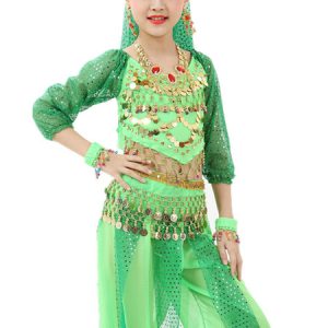 Belly Dance Costume Kids Red Chiffon Long Sleeve Indian Bollywood Dancing Costumes