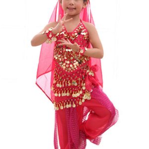 Belly Dance Costume Kids Red Chiffon Sleeveless Indian Bollywood Dancing Costumes