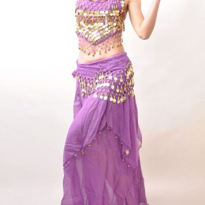 Belly Dance Costume Outfit Purple Sequined Chiffon Bollywood Dance Set For Women