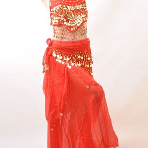 Belly Dance Costume Outfit Red Sequined Chiffon Women's Bollywood Dance Set