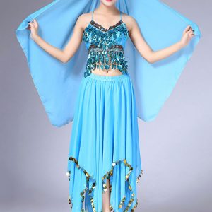 Belly Dance Costume Outfit Women Chiffon Skirt Top And Veil Bollywood Dancing Wear