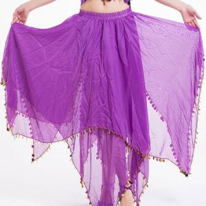 Belly Dance Costume Skirt Red Women Chiffon Sequin Dancing Bottoms