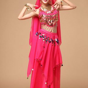 Belly Dance Costume Women's Red Sparkle Chiffon Bollywood Dance Dress