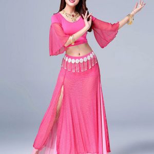 Belly Dance Costumes Cameo Pink Slit Ruffle Pleated Belly Dance Wear For Women Halloween