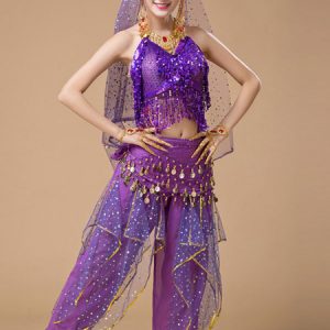 Belly Dance Costumes Sequin Fringe Rose Polka Dot Belly Dancer Tulle Belly Dance Wear For Women