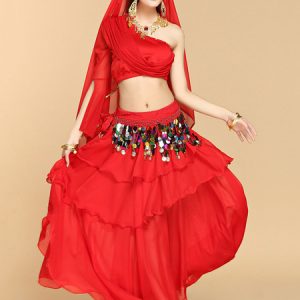 Belly Dance Costumes Sequins Ruffles One Shoulder Top Women Dancing Wear