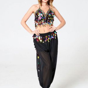 Belly Dance Costumes Woman Sequins Jeweled Red Belly Dancer Bra With Pant Halloween