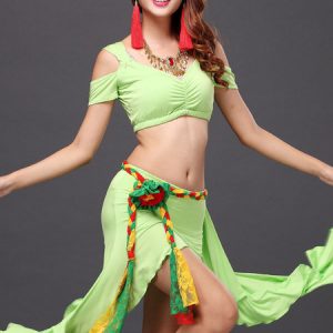 Belly Dance Hip Scarf Yellow Flower Ribbon Sash Women's Dancing Costume Accessories